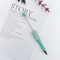 Mint green pearl beaded ballpoint pen with rhinestone decorated grip for DIY crafts - 1.0mm Bullet Tip / Pearlescent Light Green