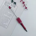 DIY beaded pen with pink mermaid beads and rhinestones in red metallic finish - Red
