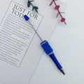 Elegant blue beaded DIY ballpoint pen with sparkling rhinestones and metal finish - Blue
