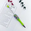 Creative DIY green beaded ballpoint pen featuring colorful candy sprinkle decorations - 1.0mm Bullet Tip / Macaron Green