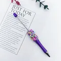 Elegant purple DIY beaded ballpoint pen featuring vibrant colorful candy sprinkle beads - 1.0mm Bullet Tip / Candy Purple