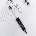 Handmade black beadable ballpoint pen fully covered in sparkling rhinestones for DIY - 1.0mm Bullet Tip / AB Noble Black
