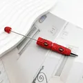 Handmade red rhinestone leopard print beaded pen with polished silver metal rod detail - Red
