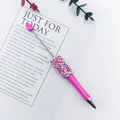 Elegant pink DIY beaded ballpoint pen with colorful candy sprinkles bead design. - 1.0mm Bullet Tip / Fluorescent Rose Red