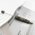 Luxury leopard print beaded pen decorated with sparkling rhinestones and rotating metal tip - Gray