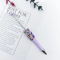 Handmade purple DIY beaded ballpoint pen with colorful candy sprinkle decorative beads - 1.0mm Bullet Tip / Light Lavender