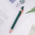 Elegant forest green metal ballpoint pen with rose gold trim and stylus tip - 1.0mm Bullet Tip / Dark Green