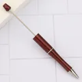 DIY beadable ballpoint pen in wine red glitter finish with a sleek silver metal rod - 1.0mm Bullet Tip / Pearl Coffee