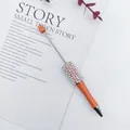 DIY orange beadable ballpoint pen decorated with elegant white pearls and crystals - 1.0mm Bullet Tip / Pearlescent Orange
