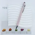 Elegant rose pink aluminum ballpoint pen with silver metal accents and stylus tip feature - 1.0mm Bullet Tip / Mocha Coffee