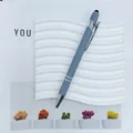 Grey blue metal retractable ballpoint pen with silver trim and stylus top detail - 1.0mm Bullet Tip / Morandi Gray