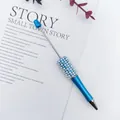 Elegant blue beaded ballpoint pen with white pearls and sparkling rhinestones decor - 1.0mm Bullet Tip / Sapphire Blue