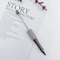 Elegant bronze beaded ballpoint pen featuring white pearls and sparkling rhinestones - 1.0mm Bullet Tip / Pearl Camel