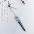 Elegant green glitter beadable ballpoint pen with white pearls and sparkling rhinestones - 1.0mm Bullet Tip / Teal