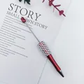 Elegant red gradient beaded ballpoint pen adorned with white pearls and sparkling rhinestones - 1.0mm Bullet Tip / Pearlescent Red