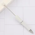 Elegant white pearlescent DIY beadable ballpoint pen featuring a sturdy silver metal rod - 1.0mm Bullet Tip / Pearl White