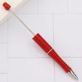 Red DIY beadable ballpoint pen with silver metal accents for custom jewelry making - 1.0mm Bullet Tip / Bright Red