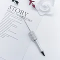 Elegant silver DIY beadable ballpoint pen featuring a white pearl and rhinestone decorative sleeve - 1.0mm Bullet Tip / Artificial Pearl White