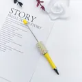 Elegant yellow DIY beadable ballpoint pen decorated with white pearls and rhinestones - 1.0mm Bullet Tip / Macaron Yellow