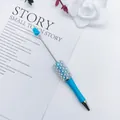 Elegant blue beadable ballpoint pen featuring white pearls and sparkling rhinestones - 1.0mm Bullet Tip / Macaron Blue