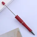 Creative red DIY beadable ballpoint pen with silver metal rod for handmade crafts - Bullet Tip 1.0mm / Khaki Wine Red