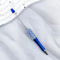 Elegant blue UV plated beaded ballpoint pen featuring decorative pearls and rhinestones - 1.0mm Bullet Tip / Dark Blue
