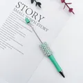 Mint green glitter beaded ballpoint pen with pearl and rhinestone accents - 1.0mm Bullet Tip / Light Green