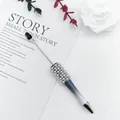 Elegant blue gradient beaded ballpoint pen with rhinestones, pearls and DIY metal rod - 1.0mm Bullet Tip / Gradient Black