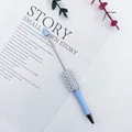 Elegant light blue beaded ballpoint pen with decorative pearls and metal rod detail - 1.0mm Bullet Tip / Aqua Blue