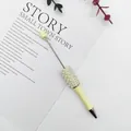 Elegant light yellow pearl and rhinestone beaded ballpoint pen with durable metal tip - 1.0mm Bullet Tip / Milky Yellow