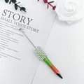 DIY pearl beaded ballpoint pen with green and orange gradient finish and rhinestone detail - 1.0mm Bullet Tip / White Green Red