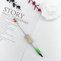Elegant gradient green beaded ballpoint pen featuring pearl and rhinestone accents - 1.0mm Bullet Tip / Orange White Green