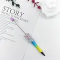 Pearl beaded ballpoint pen with blue and yellow gradient finish and crystal accents - 1.0mm Bullet Tip / Purple Blue Yellow Gradient