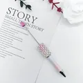 Elegant DIY pearl beaded ballpoint pen featuring pink gradient and luxury rhinestone details - 1.0mm Bullet Tip / Rose Red White Pink