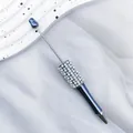 Elegant metallic blue beadable ballpoint pen with pearl and rhinestone encrusted barrel - 1.0mm Bullet Tip / UV Ink Blue