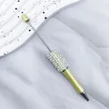 Elegant pale green beaded ballpoint pen with pearls and rhinestones - 1.0mm Bullet Tip / UV Lemon Yellow