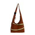 Stylish vintage brown hobo shoulder bag featuring vibrant lime green zipper details. - Brown