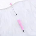 Pink DIY beaded ballpoint pen with transparent empty barrel and silver metal rod - 1.0mm Bullet Tip / Macaron Pink