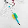 Rainbow gradient fluffy beaded ballpoint pen with soft faux fur ball for stationery gifts - Rainbow Blue