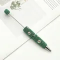 Bolígrafo de cuentas DIY creativo con diamantes de imitación verdes y margaritas - Punta de bala de 1,0 mm / Verde oscuro