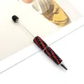 Κομψό στυλό με χάντρες DIY με κόκκινες και μαύρες ρίγες από στρας σε ασημί σώμα. - Μαύρο Στρας - Κόκκινες Ρίγες / Μύτη Σφαίρας 1.0