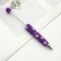 Elegante bolígrafo de cuentas moradas hecho a mano con diamantes de margarita - Punta de bala de 1,0 mm / Púrpura profundo