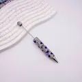 Stylo à bille perlé à strass irisés étincelants faits à la main, couleurs arc-en-ciel - Bleu foncé