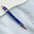 Premium blue marble pattern metal ballpoint pen featuring elegant rose gold accents - 1.0mm Bullet Tip / Dark Blue