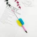 Colorful beadable ballpoint pen featuring a soft rainbow gradient plush pom pom - Rainbow Pink
