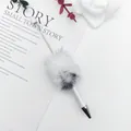 Cozy white faux fur ball beadable ballpoint pen with a sleek silver tip accent - Panda White