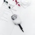 Elegant black and white plush ball ballpoint pen featuring a soft faux fur pom-pom - Panda Black