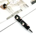 DIY Halloween beaded ballpoint pen featuring shiny black stones and cute snowman motifs - Black Clown