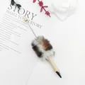 Cozy leopard print fur ballpoint pen with decorative plush bead and ivory barrel - Gradient Beige / 1.0mm Bullet Tip