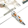 Halloween DIY beaded ballpoint pen featuring sparkling rhinestone pumpkin and cat beads - White Rhinestone Pumpkin